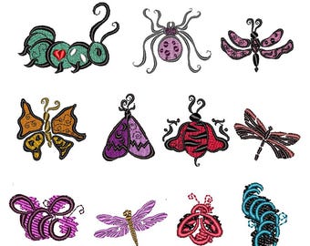 Machine Embroidery File - Colorful Insects Pattern Collection - 15 Designs