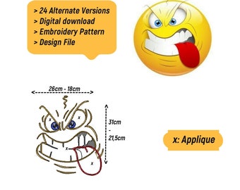 Angry Emoji Decorative applique Pillow - Instant Download - 2 Size Options