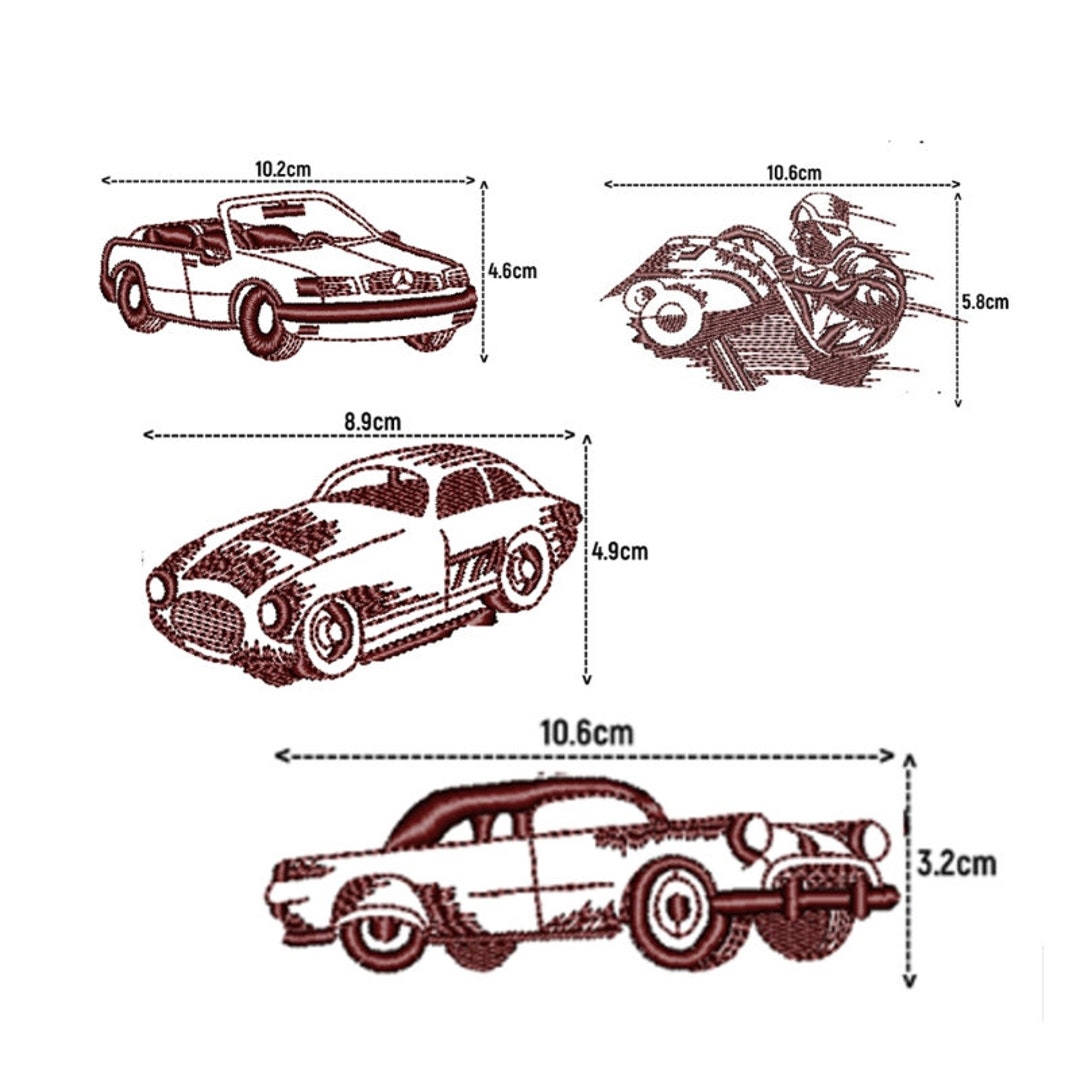 Model Car Patterns Classic Car Embroidery Patterns - Set of 4 Designs, Instant Download ...