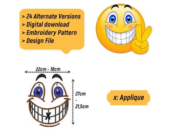 Smiling Emoji Decorative Pillow - Embroidery Applique - 2 Size Options