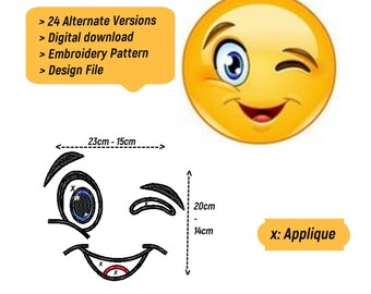 Emoji Pillow Cover Embroidery - Set of 2 Sizes - Fun Applique Pattern for Cushions