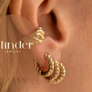 Twisted Spiral Hoops Twisted Earrings Hoops Baguette Earrings Gold Everyday Huggie Earrings, Birthday Gift, Christmas Gifts, Trendy Jewelry