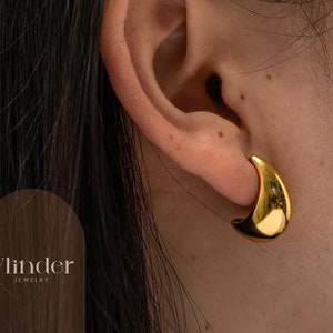 Gold chunky Stud hoop Big Chunky Hoop High Quality Hoops Thick Gold Hoop Chunky Gold Hoop Gold Circle Earrings Hoop Trendy Tear Drop Earring