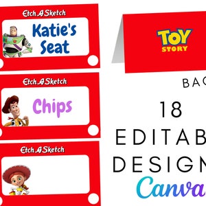 Marque-places et étiquettes de nourriture pour décoration d'anniversaire TOY STORY, décorations de fête Toy Story, cadeaux, carte tente numérique et imprimable, gravure