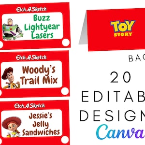 TOY STORY Birthday Decoration Place Cards & Food Labels, Toy Story Party Decorations, Favors, Digital and Printable Tent Card, Pre Written