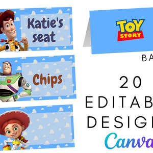 TOY STORY Geburtstagsdekoration Tischkarten & Lebensmitteletiketten, Toy Story Partydekoration, Gastgeschenke, digitale und druckbare Zeltkarte, Wolken