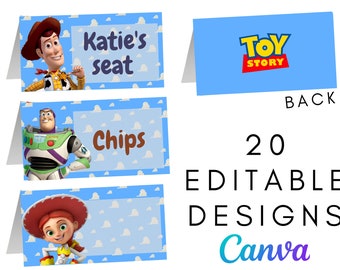 TOY STORY Birthday Decoration Place Cards & Food Labels, Toy Story Party Decorations, Favors, Digital and Printable Tent Card, Clouds