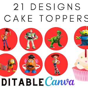 TOY STORY Birthday Decoration Cupcake toppers, Toy Story Party Decorations, Favors, Digital and Printable Editable Centre Piece, red