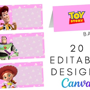 TOY STORY marque-places et étiquettes de nourriture pour décoration d'anniversaire, décorations de fête Toy Story, cadeaux, numérique et imprimable pour tente, rose