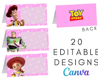 TOY STORY Birthday Decoration Place Cards & Food Labels, Toy Story Party Decorations, Favors, Digital and Printable Tent Card, Pink