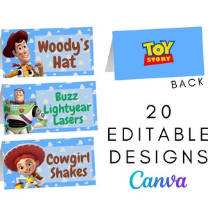 TOY STORY Geburtstagsdekoration Tischkarten & Lebensmitteletiketten, Toy Story Partydekoration, Gastgeschenke, digitale und druckbare Zeltkarte, Text