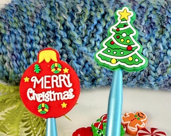 Topes de punto navideños: protectores de silicona para agujas de tejer y hacer ganchillo