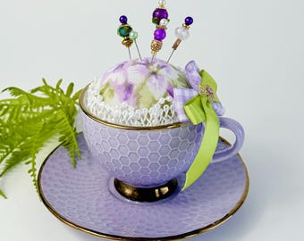 Teacup Pincushion – Handmade Lavender Sewing Accessory & Quilting Gift
