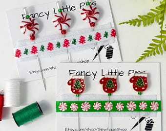 Christmas Decorative Sewing Pins – Holiday Quilting & Craft Pins, Choice of Styles
