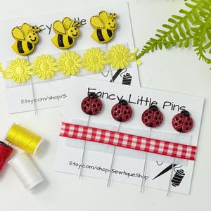 Decorative Sewing Pins – Bee or Ladybug Fancy Quilting Pins, Whimsical Scrapbook & Bulletin Board Notions
