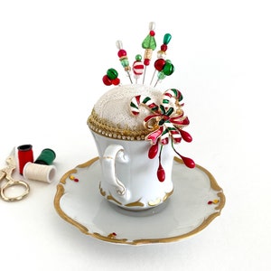Christmas Teacup Pincushion: Vintage Porcelain, Festive Sewing Gift