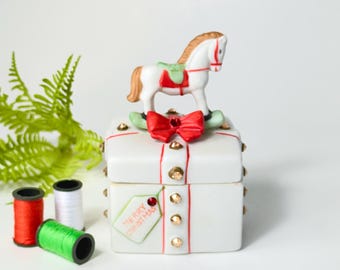 Christmas Sewing Gift Pincushion Box – Handmade with Crystal Accents