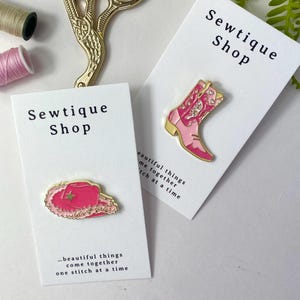 Western Pink Cowboy Hat or Boot Lapel Pins, Swiftie-Inspired Accessory, Kitsch Cowgirl Fashion