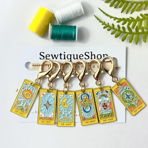 Tarot Card Stitch Marker Set, Enamel Knitting & Crochet Progress Keepers, Mystical Stitching Tools, Gift for Yarn Lovers