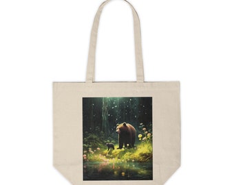 Black Bear and Cub Canvas Shopping Tote