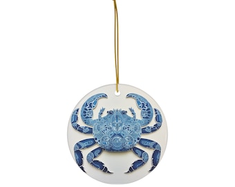 Blue Art Crab Ceramic Ornament