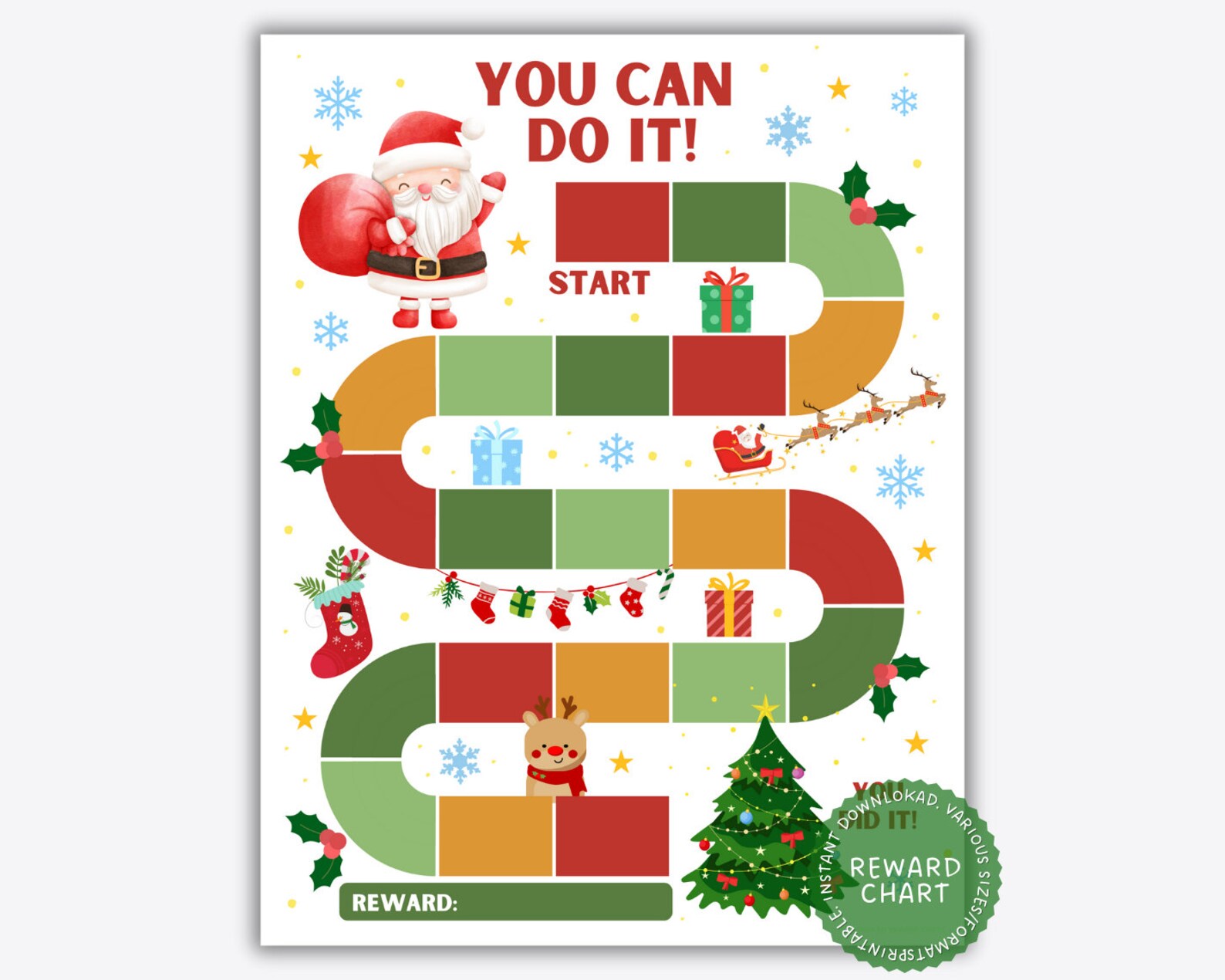 Christmas Reward Chart Printable Kids Reward Chart, Christmas Santa ...