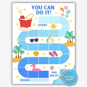 Beach Vacation Reward Chart: Kids Summer Habit Tracker (PDF)