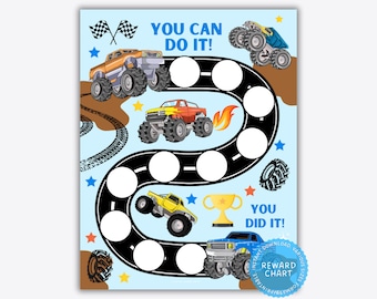 Printable Monster Truck Reward Chart, Boys Behavior Chart, Sleeping Chart, Potty Training Chart, Truck Sticker Chart, Prize Chart Download