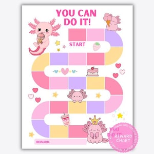 Tabella delle ricompense Kawaii Axolotl stampabile, tabella degli adesivi per bambini piccoli, monitoraggio del comportamento dei bambini, tabella delle faccende domestiche, addestramento al vasino, monitoraggio delle abitudini