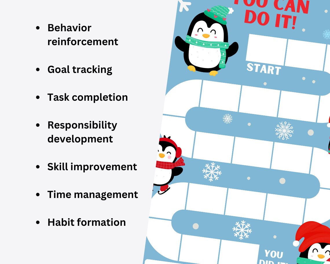 Penguin Christmas Reward Chart: Kids Behavior Tracker (digital Download ...