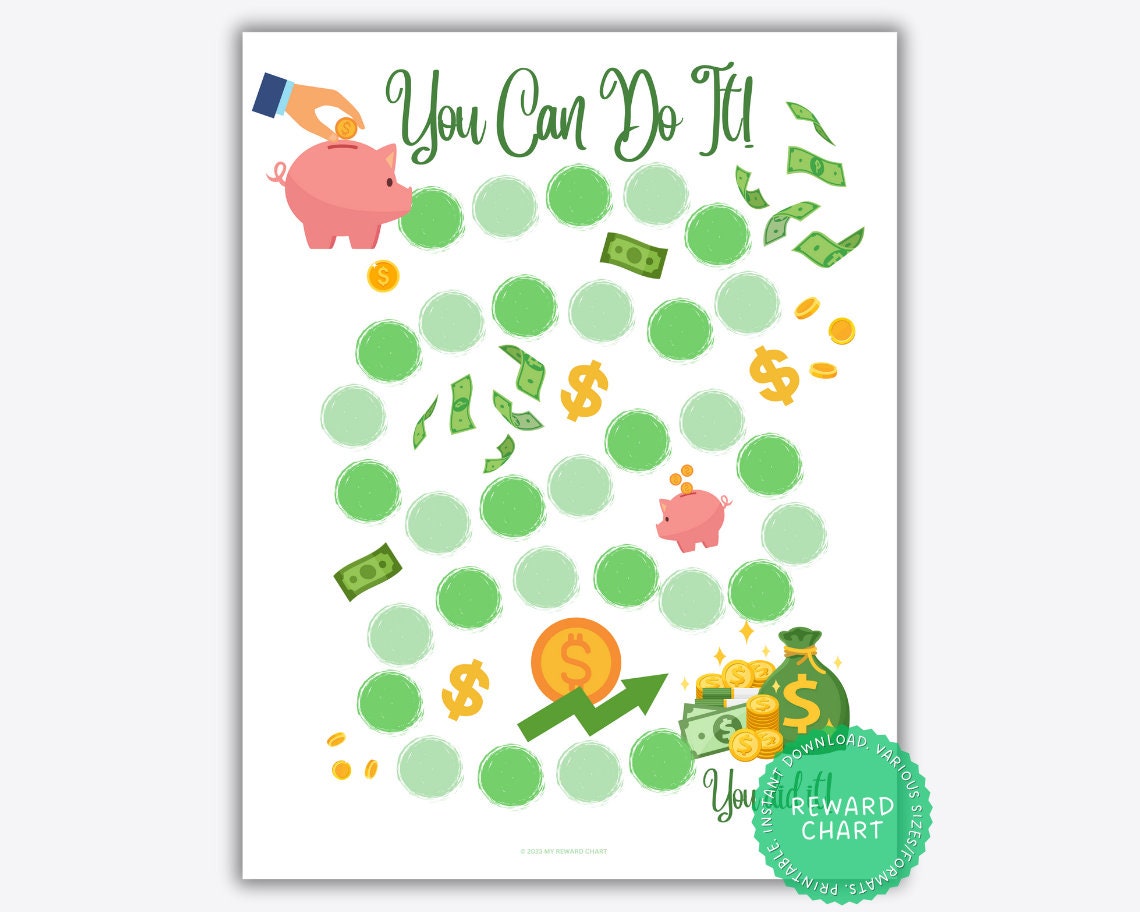 Printable Money Reward Chart for Kids and Adults, Financial Goal ...