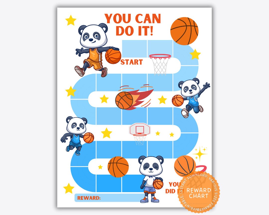 Printable Sports Reward Chart, Kids Reward Chart, Basketball Sticker ...