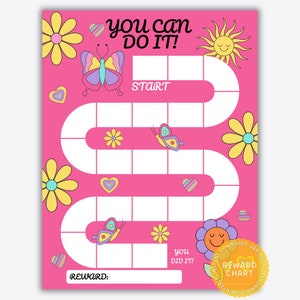 Printable Flower Reward Chart for Girls, Groovy Reward Chart, Pink Flower Sticker Chart, Kids Reward Chart, Girls Potty Training Chart, PDF