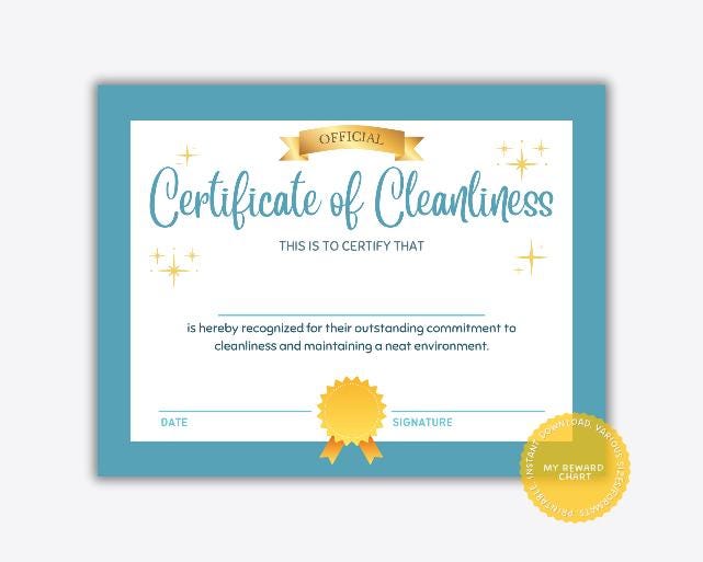 Clean Room Award, Cleanliness Certificate, Tidy Room Award, Kids ...