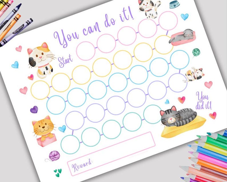 Printable Cat Reward Chart: Kids Behavior Incentive (PDF, PNG, JPG) - Etsy