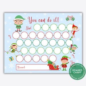 Cuadro de recompensas navideñas imprimible, Cuadro de recompensas para niños, Cuadro de calcomanías navideñas, Cuadro de calcomanías de elfos, Duendes, Invierno festivo, Cuadro de entrenamiento para ir al baño