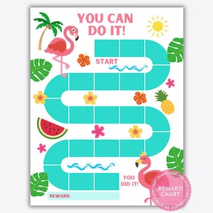 Flamingo reward chart, summer sticker chart, behavior chart, potty training chart, star chart, classroom printable, kids habit tracker