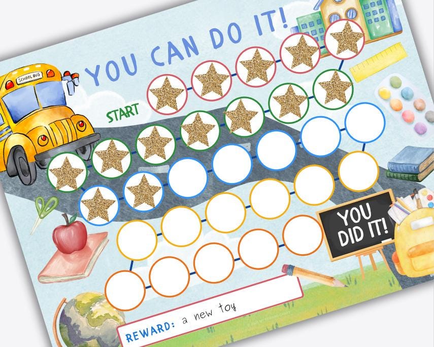 Printable School Reward Chart for Kids, Toddler Preschool, Classroom ...
