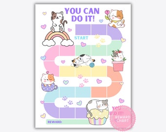 Tabella dei premi per gatti stampabile, tabella dei premi per bambini, tabella del comportamento scaricabile istantaneamente, tabella degli adesivi per ragazze, tabella per l'addestramento alla toilette del gattino