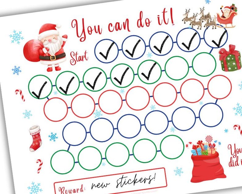 Christmas Reward Chart Printable: Santa Sticker Chart (PDF) - Etsy