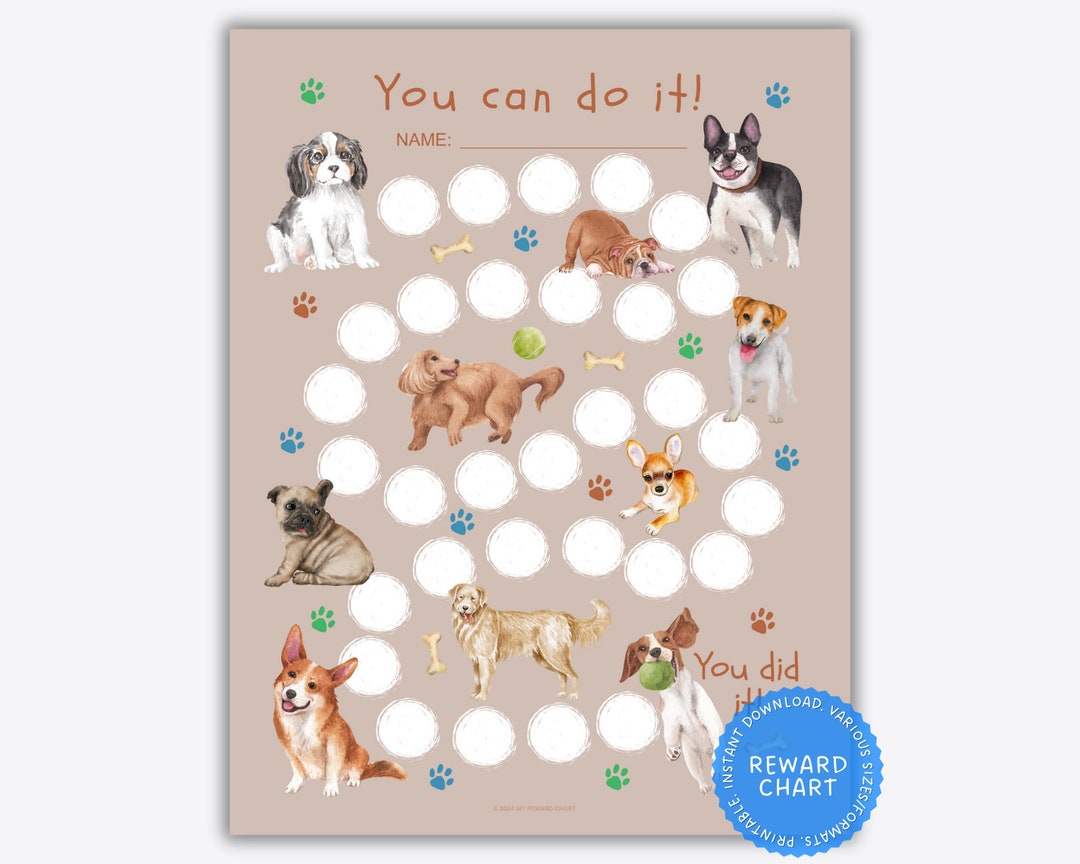 Reward Chart Printable, Dog Sticker Chart, Adult Reward Chart, Toddler ...