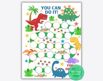 Tabla de recompensas de dinosaurios: Comportamiento de los niños pequeños y entrenamiento para ir al baño (PDF)