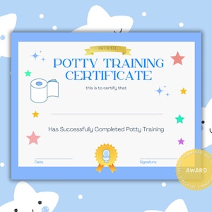 Töpfchen Training Zertifikat, Toilette Training Diplom, Töpfchen Training Award für Kleinkinder, druckbare digitaler Download, Kinder Töpfchen Training PDF