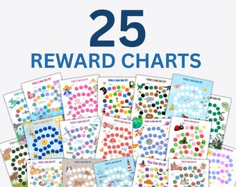 25 Printable Kids Reward Charts – Sticker Charts for Chores, Potty Training, Homeschool (Digital Download)