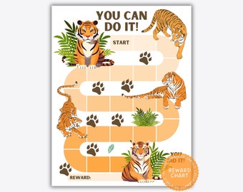 Tabla de recompensas imprimible con temática de tigre: Entrenamiento para ir al baño y seguimiento del comportamiento infantil (PDF)