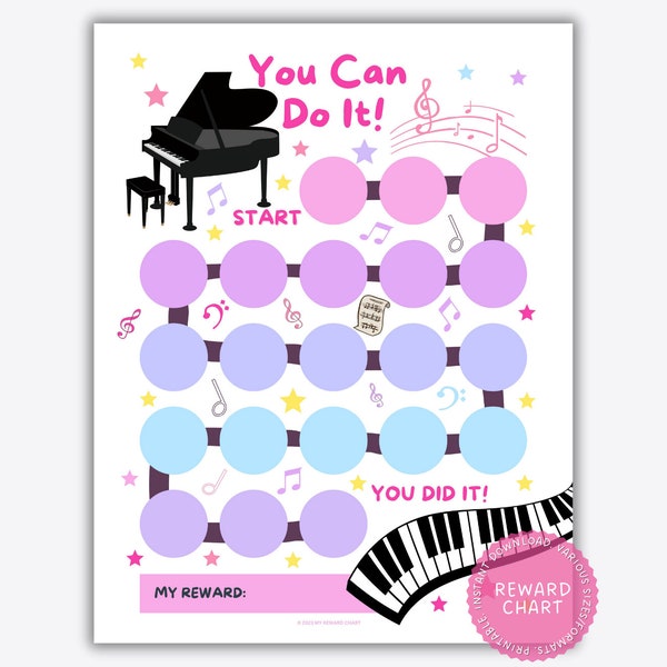Printable Piano Reward Chart, Music Practice Reward Chart, Piano Practice Chart, Music Reward Chart, Kids Music Sticker Chart