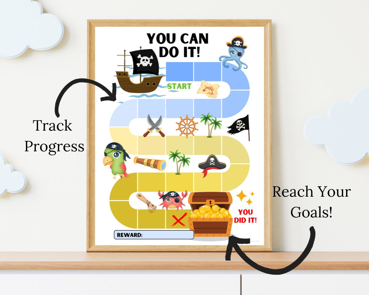 Pirate Reward Chart Printable, Kids Treasure Chest Potty Training Chart ...