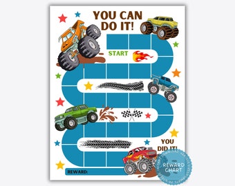 Monster Truck Reward Chart, Printable Reward Chart Kids, Potty Training Chart, Boys Behavior Chart, Goal Tracker, Chore Chart Boy, Download