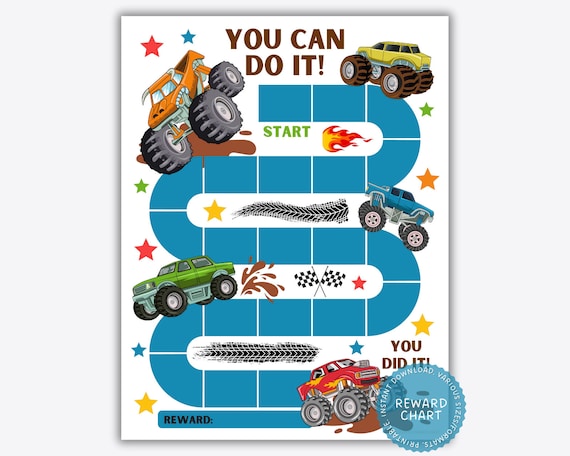 Monster Truck Reward Chart, Printable Reward Chart Kids, Potty Training Chart, Boys Behavior Chart, Goal Tracker, Chore Chart Boy, Download