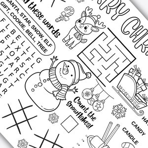 Christmas Activity Placemat, Christmas Coloring Placemat, Printable Holiday Activity Mat ...